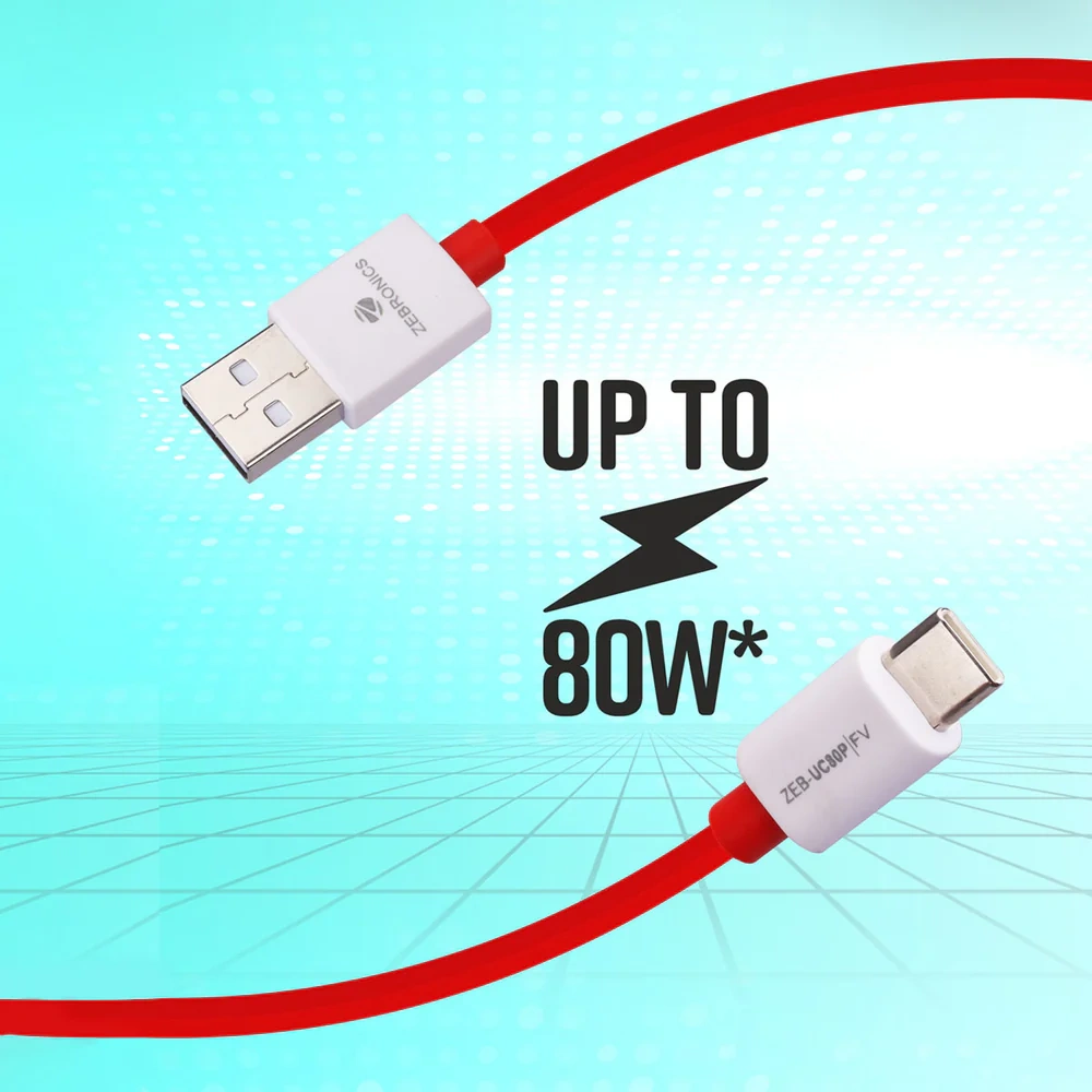 ZEBRONICS Type-C Charge & Sync Cable UC80P 80W view 3